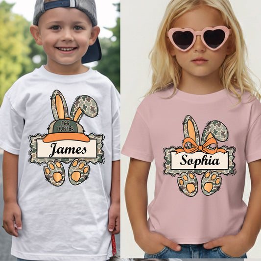 Personalized Bunny Name Shirts Custom Camo Easter Kids Tees Egg Hunter Outfit Boy Girl Baby Bodysuit Childrens Clothing