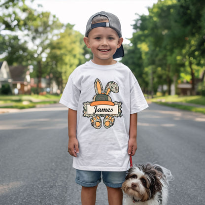 Personalized Bunny Name Shirts Custom Camo Easter Kids Tees Egg Hunter Outfit Boy Girl Baby Bodysuit Childrens Clothing