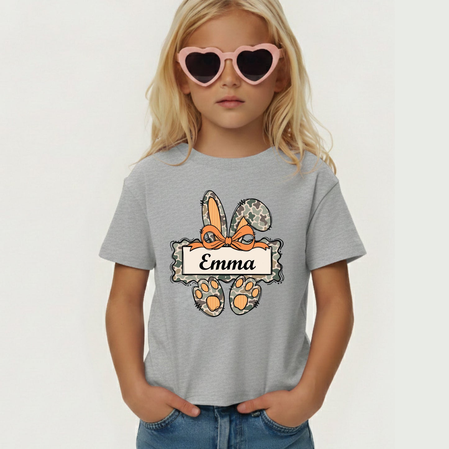 Personalized Bunny Name Shirts Custom Camo Easter Kids Tees Egg Hunter Outfit Boy Girl Baby Bodysuit Childrens Clothing