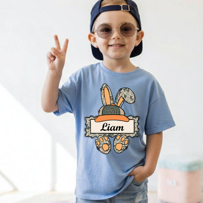 Personalized Bunny Name Shirts Custom Camo Easter Kids Tees Egg Hunter Outfit Boy Girl Baby Bodysuit Childrens Clothing
