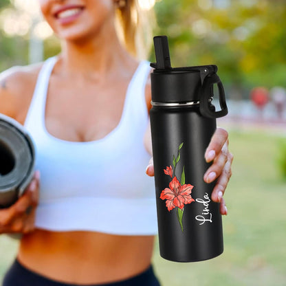 Personalized Birth Flower Stainless Steel Water Bottle