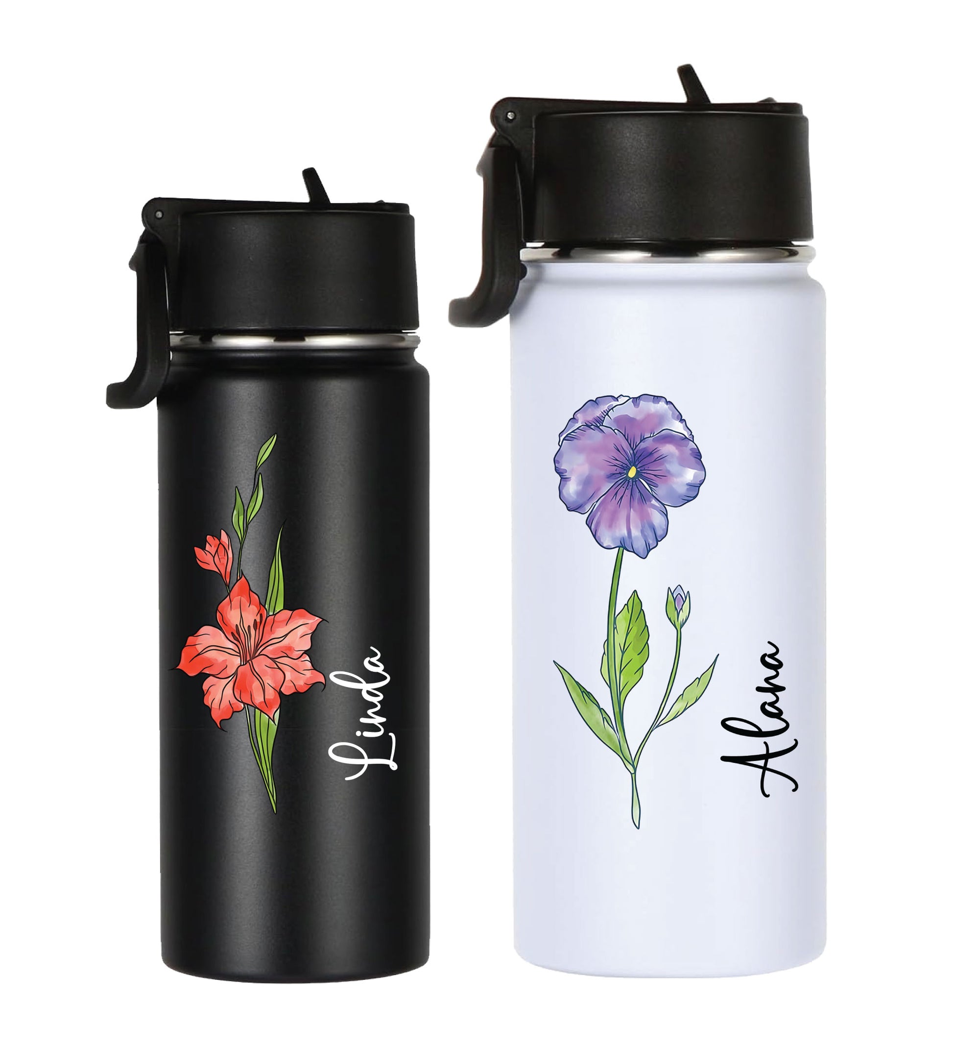 Personalized Birth Flower Stainless Steel Water Bottle