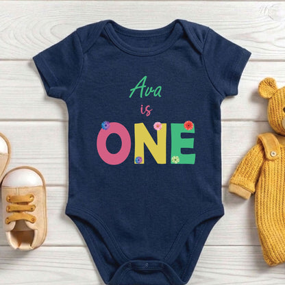 Personalized First Birthday Girl Bodysuit Custom Name 1st Birthday Shirt Floral Cake Smash Outfit One Year Old Tee Flower Birthday Party Gift