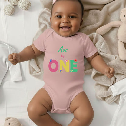Personalized First Birthday Girl Bodysuit Custom Name 1st Birthday Shirt Floral Cake Smash Outfit One Year Old Tee Flower Birthday Party Gift