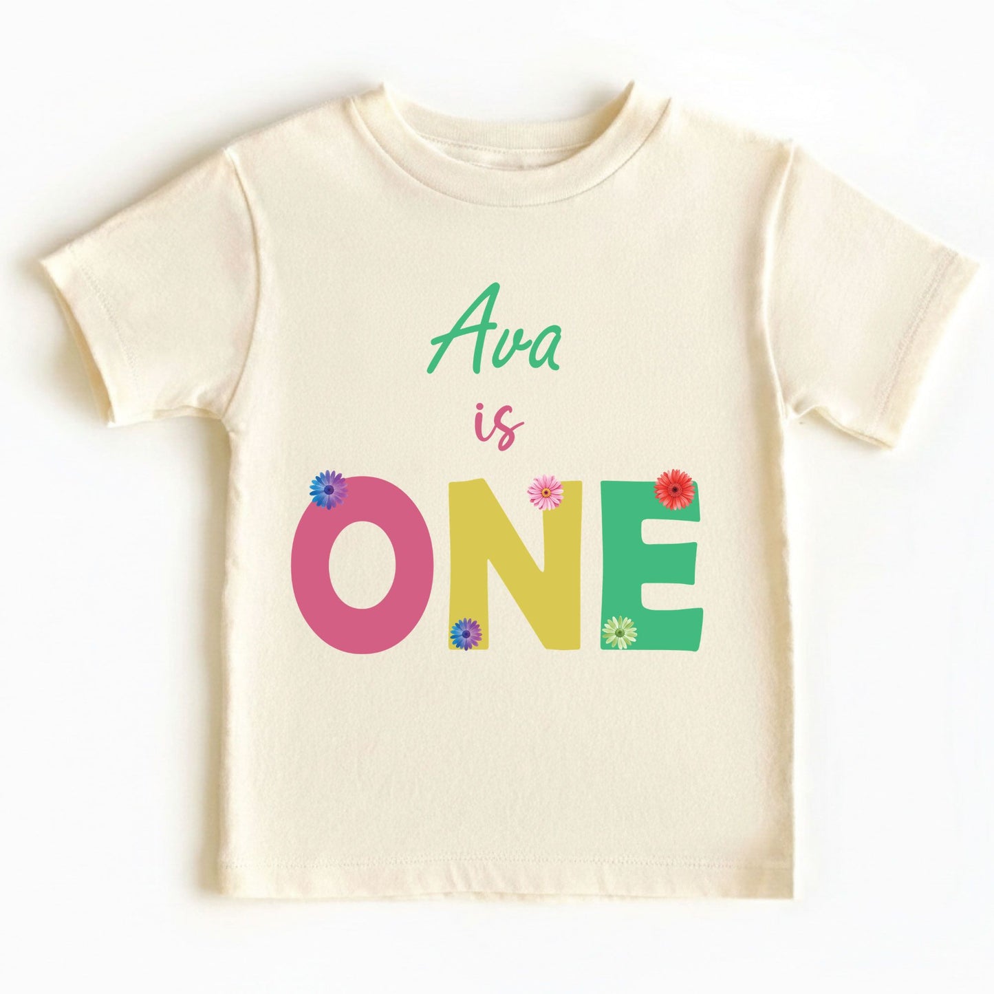 Personalized First Birthday Girl Bodysuit Custom Name 1st Birthday Shirt Floral Cake Smash Outfit One Year Old Tee Flower Birthday Party Gift
