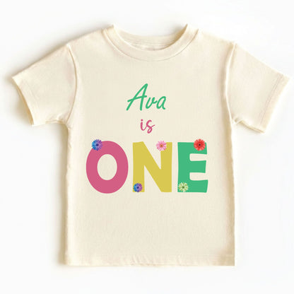 Personalized First Birthday Girl Bodysuit Custom Name 1st Birthday Shirt Floral Cake Smash Outfit One Year Old Tee Flower Birthday Party Gift