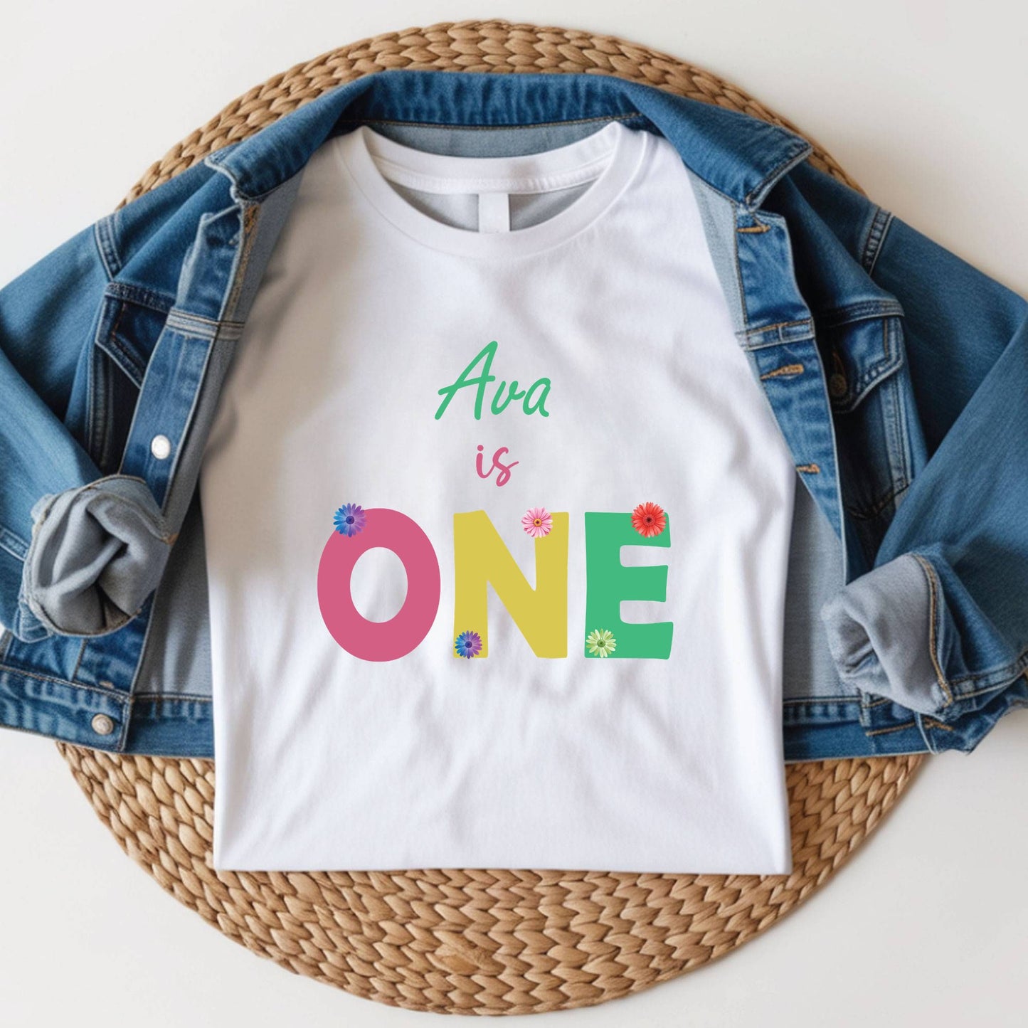 Personalized First Birthday Girl Bodysuit Custom Name 1st Birthday Shirt Floral Cake Smash Outfit One Year Old Tee Flower Birthday Party Gift