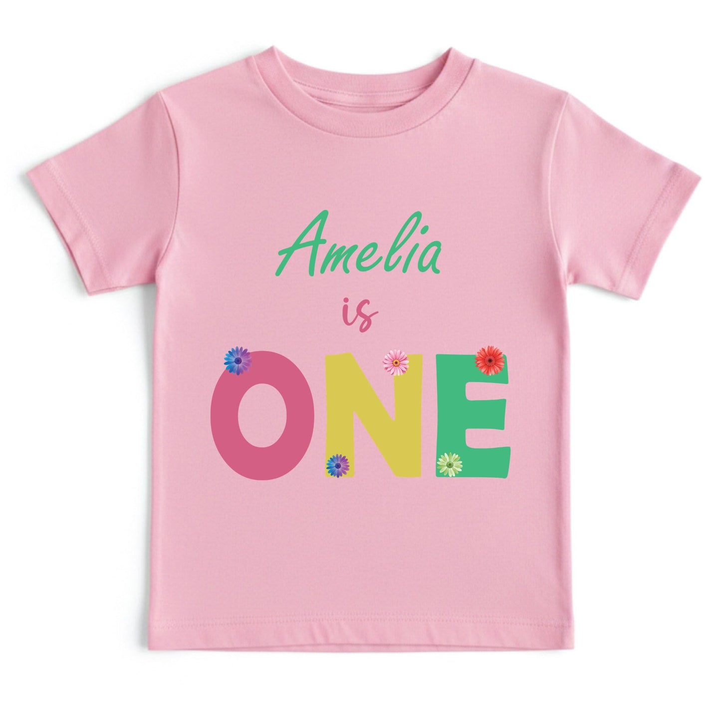 Personalized First Birthday Girl Bodysuit Custom Name 1st Birthday Shirt Floral Cake Smash Outfit One Year Old Tee Flower Birthday Party Gift