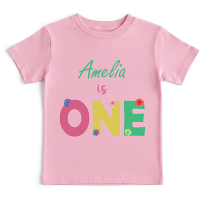 Personalized First Birthday Girl Bodysuit Custom Name 1st Birthday Shirt Floral Cake Smash Outfit One Year Old Tee Flower Birthday Party Gift