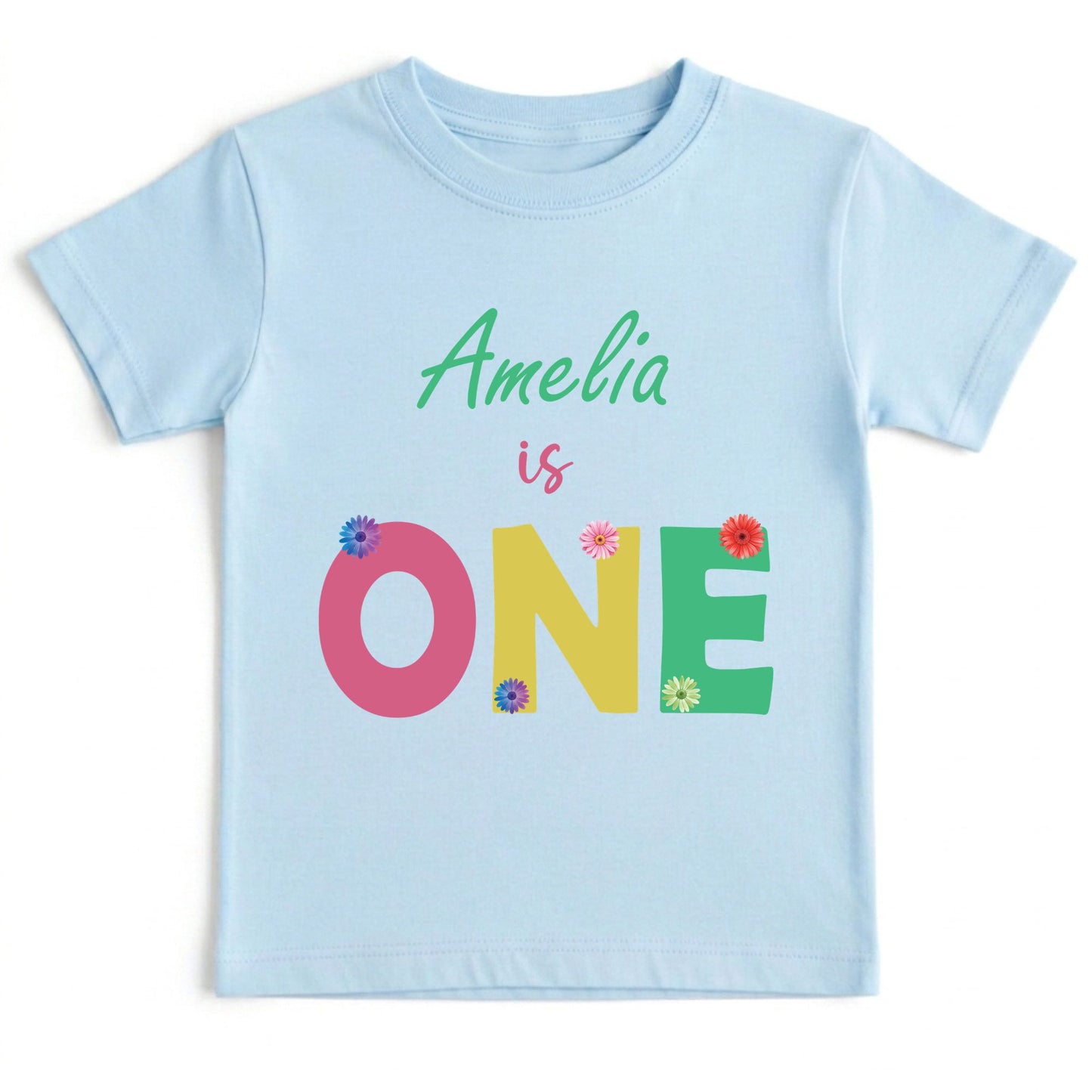 Personalized First Birthday Girl Bodysuit Custom Name 1st Birthday Shirt Floral Cake Smash Outfit One Year Old Tee Flower Birthday Party Gift