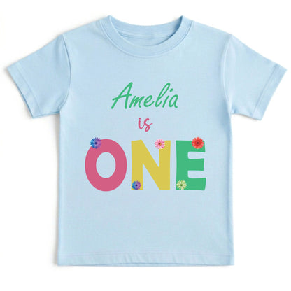 Personalized First Birthday Girl Bodysuit Custom Name 1st Birthday Shirt Floral Cake Smash Outfit One Year Old Tee Flower Birthday Party Gift