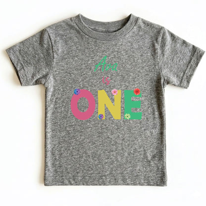 Personalized First Birthday Girl Bodysuit Custom Name 1st Birthday Shirt Floral Cake Smash Outfit One Year Old Tee Flower Birthday Party Gift