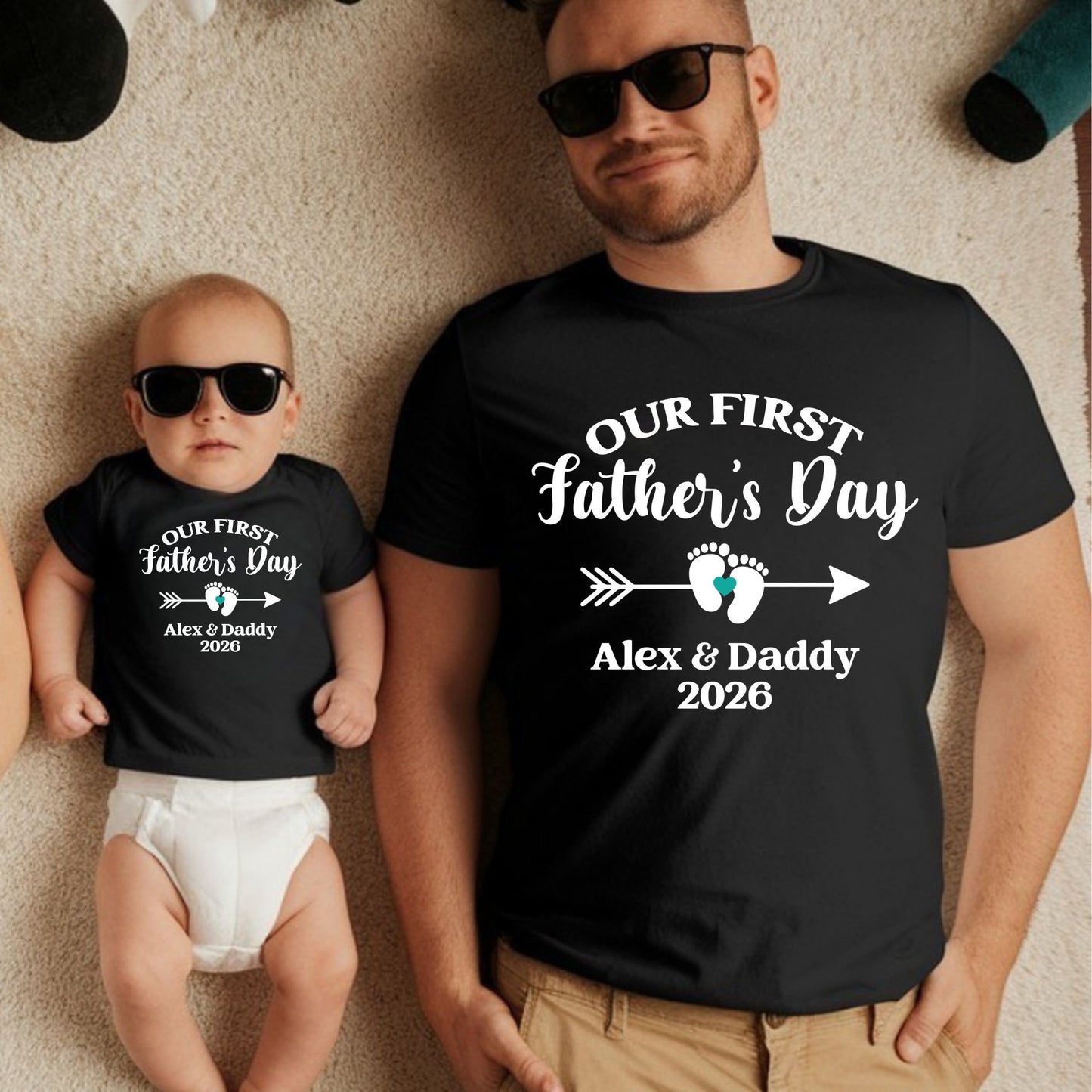Personalized First Father's Day Shirt Daddy and Me Matching Set Custom Our 1st Father's Day Dad and baby Name Tees