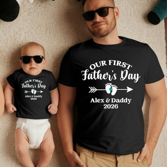 Personalized First Father's Day Shirt Daddy and Me Matching Set Custom Our 1st Father's Day Dad and baby Name Tees