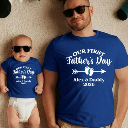 Personalized First Father's Day Shirt Daddy and Me Matching Set Custom Our 1st Father's Day Dad and baby Name Tees