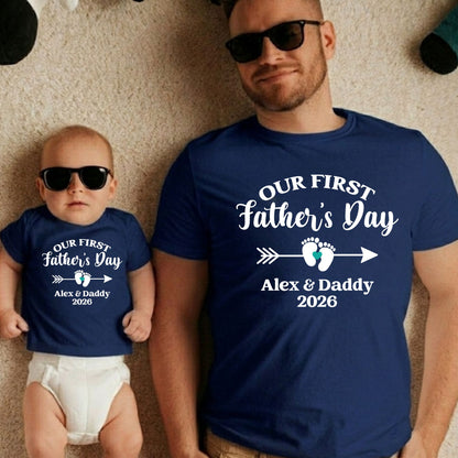 Personalized First Father's Day Shirt Daddy and Me Matching Set Custom Our 1st Father's Day Dad and baby Name Tees