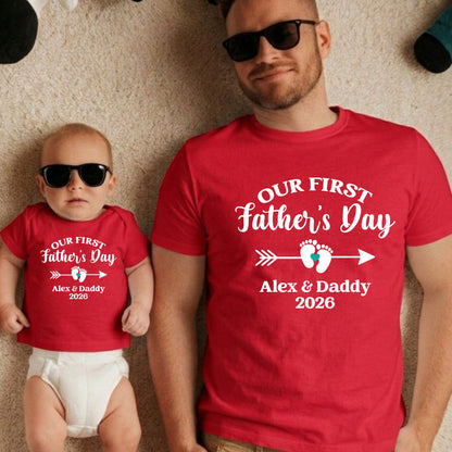 Personalized First Father's Day Shirt Daddy and Me Matching Set Custom Our 1st Father's Day Dad and baby Name Tees