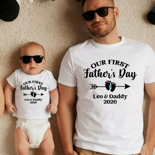 Personalized First Father's Day Shirt Daddy and Me Matching Set Custom Our 1st Father's Day Dad and baby Name Tees