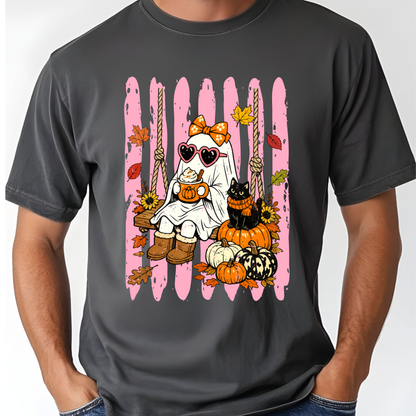 Pink Halloween Ghost Comfort Colors T Shirts Cute Spooky Swing Tee Pumpkin Spice Latte Black Cat Shirt Autumn Fall Graphic Hoodie