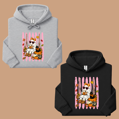 Pink Halloween Ghost Comfort Colors T Shirts Cute Spooky Swing Tee Pumpkin Spice Latte Black Cat Shirt Autumn Fall Graphic Hoodie