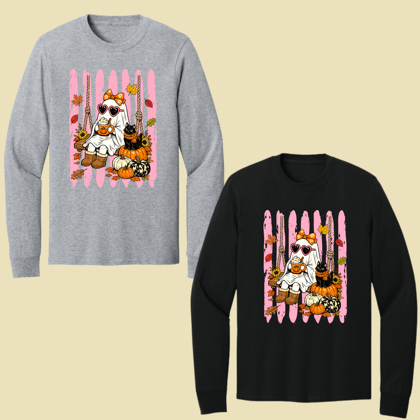 Pink Halloween Ghost Comfort Colors T Shirts Cute Spooky Swing Tee Pumpkin Spice Latte Black Cat Shirt Autumn Fall Graphic Hoodie