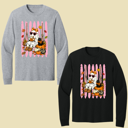 Pink Halloween Ghost Comfort Colors T Shirts Cute Spooky Swing Tee Pumpkin Spice Latte Black Cat Shirt Autumn Fall Graphic Hoodie