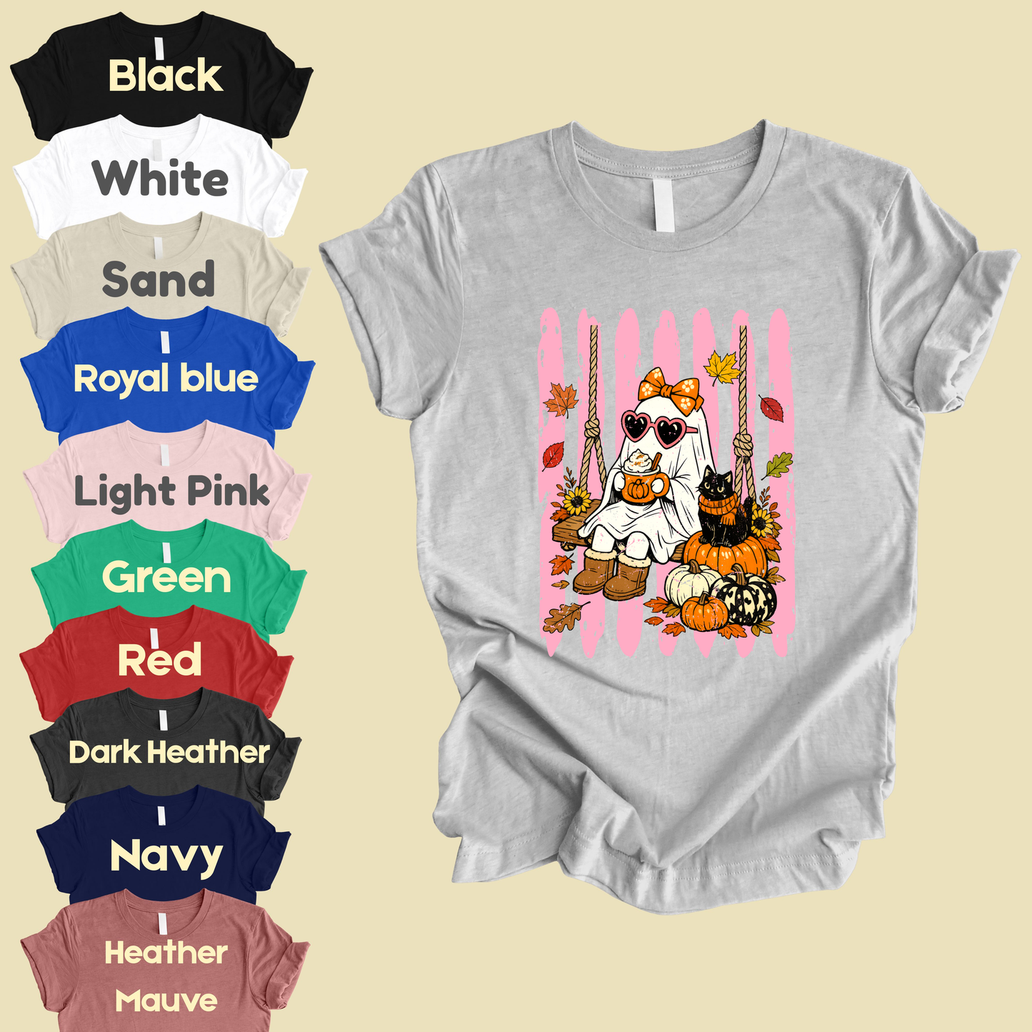 Pink Halloween Ghost Comfort Colors T Shirts Cute Spooky Swing Tee Pumpkin Spice Latte Black Cat Shirt Autumn Fall Graphic Hoodie