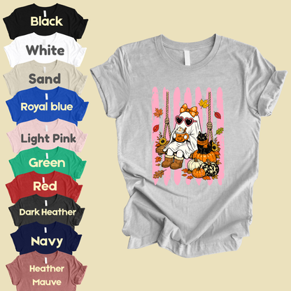 Pink Halloween Ghost Comfort Colors T Shirts Cute Spooky Swing Tee Pumpkin Spice Latte Black Cat Shirt Autumn Fall Graphic Hoodie