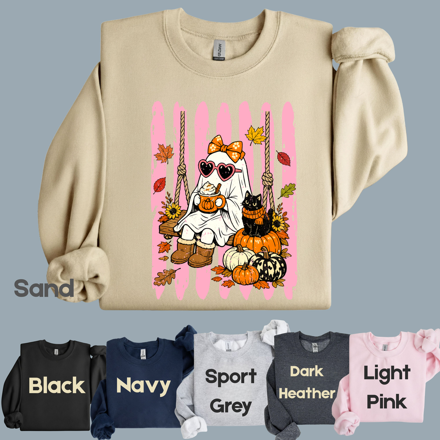 Pink Halloween Ghost Comfort Colors T Shirts Cute Spooky Swing Tee Pumpkin Spice Latte Black Cat Shirt Autumn Fall Graphic Hoodie