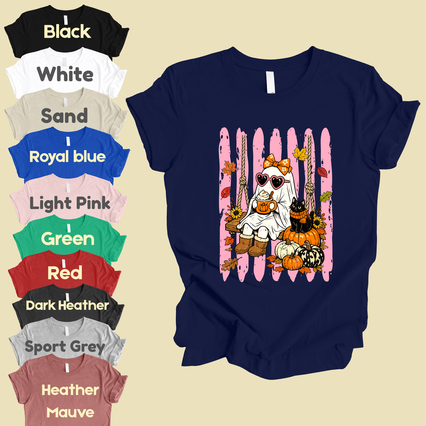 Pink Halloween Ghost Comfort Colors T Shirts Cute Spooky Swing Tee Pumpkin Spice Latte Black Cat Shirt Autumn Fall Graphic Hoodie