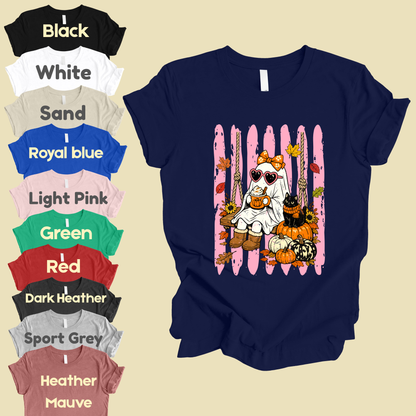 Pink Halloween Ghost Comfort Colors T Shirts Cute Spooky Swing Tee Pumpkin Spice Latte Black Cat Shirt Autumn Fall Graphic Hoodie