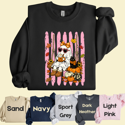 Pink Halloween Ghost Comfort Colors T Shirts Cute Spooky Swing Tee Pumpkin Spice Latte Black Cat Shirt Autumn Fall Graphic Hoodie