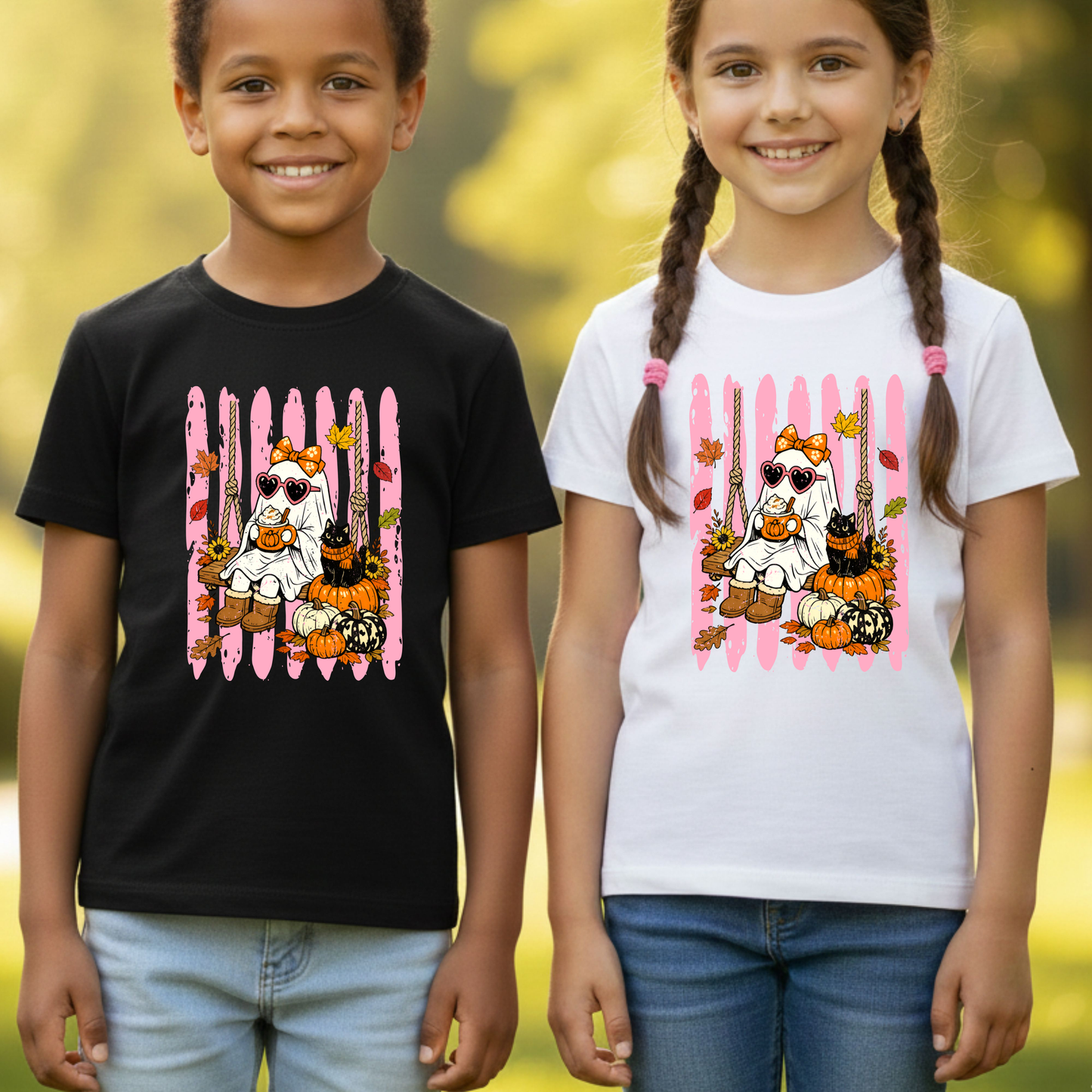 Pink Halloween Ghost Comfort Colors T Shirts Cute Spooky Swing Tee Pumpkin Spice Latte Black Cat Shirt Autumn Fall Graphic Hoodie