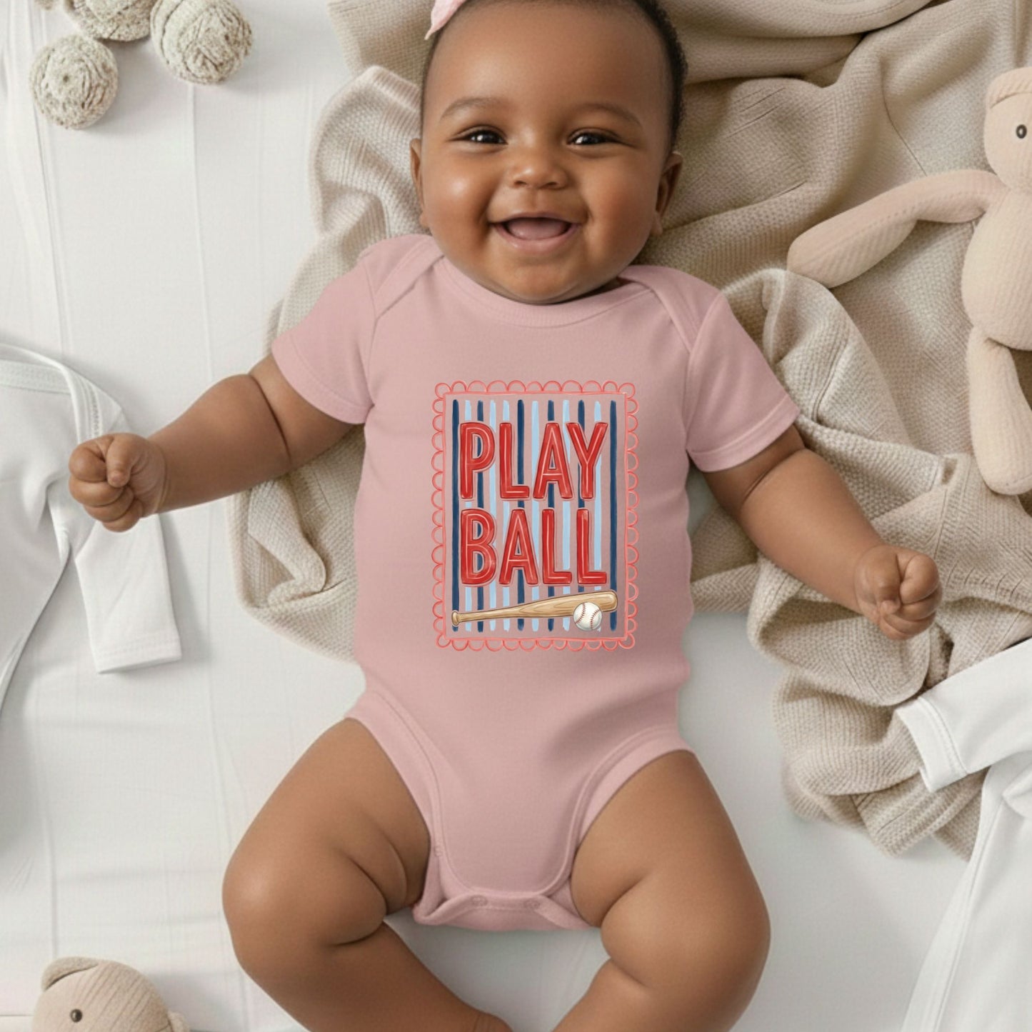 Play Ball Shirt Red Blue Stripes Scalloped Border Sweatshirt