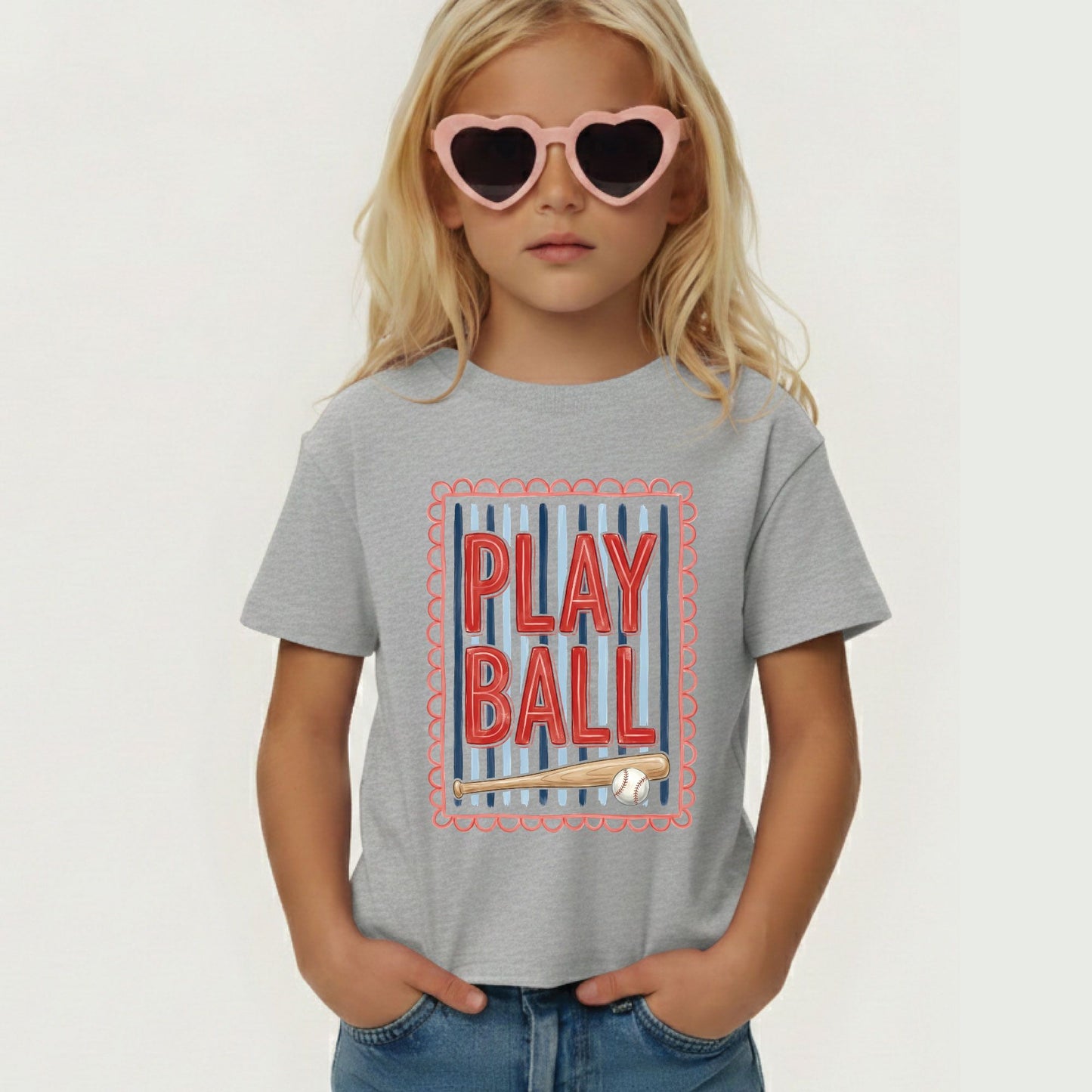 Play Ball Shirt Red Blue Stripes Scalloped Border Sweatshirt