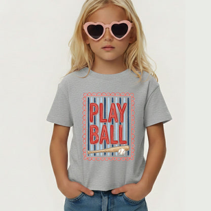 Play Ball Shirt Red Blue Stripes Scalloped Border Sweatshirt