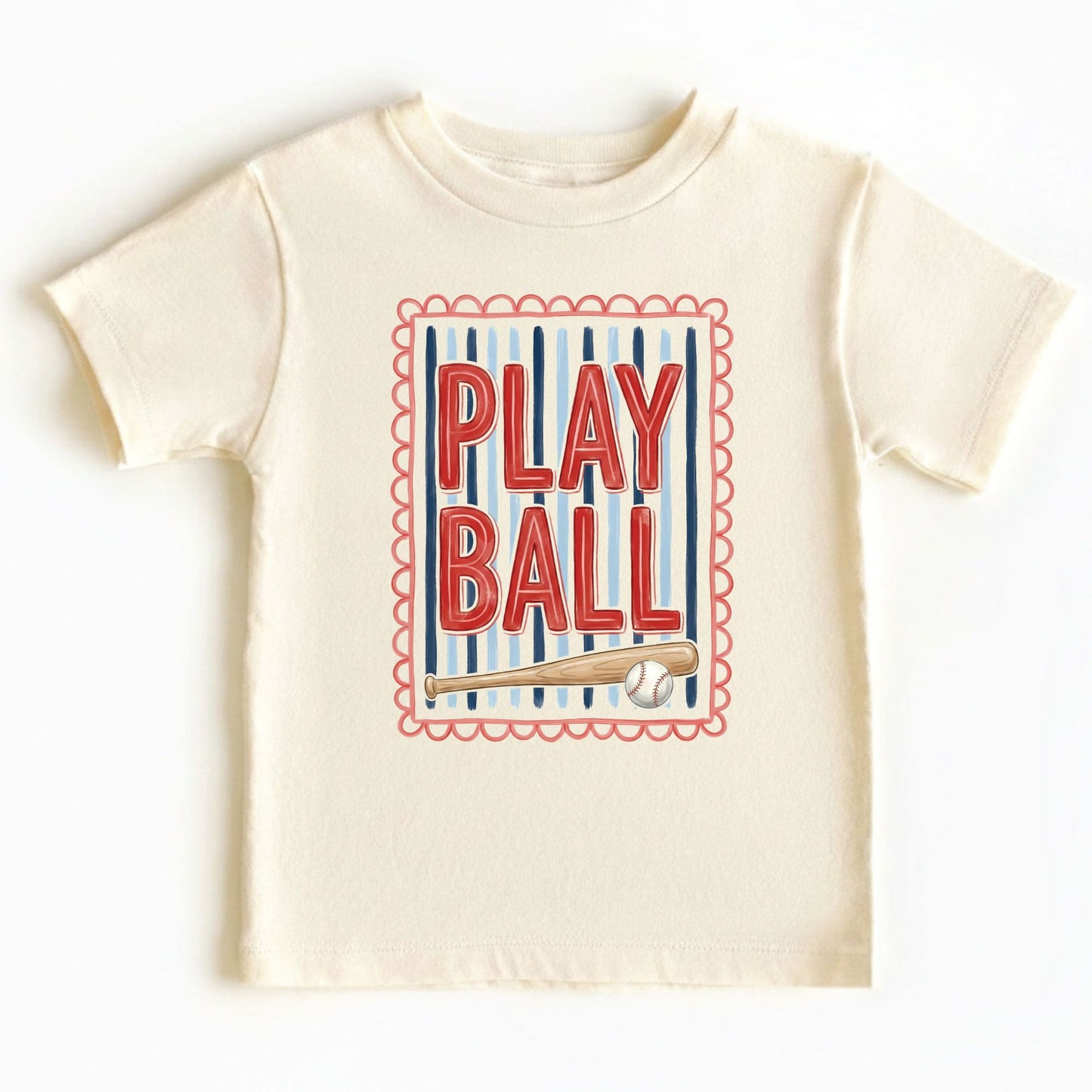 Play Ball Shirt Red Blue Stripes Scalloped Border Sweatshirt