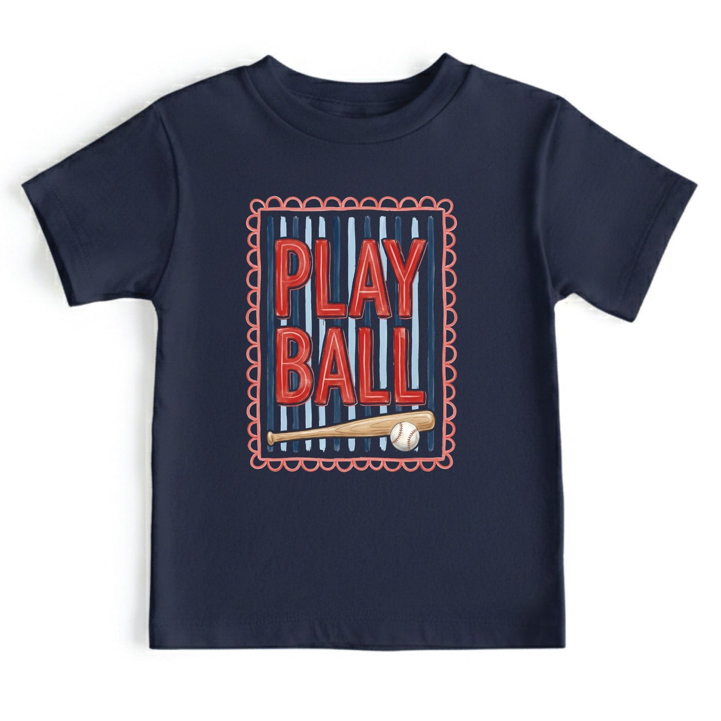 Play Ball Shirt Red Blue Stripes Scalloped Border Sweatshirt