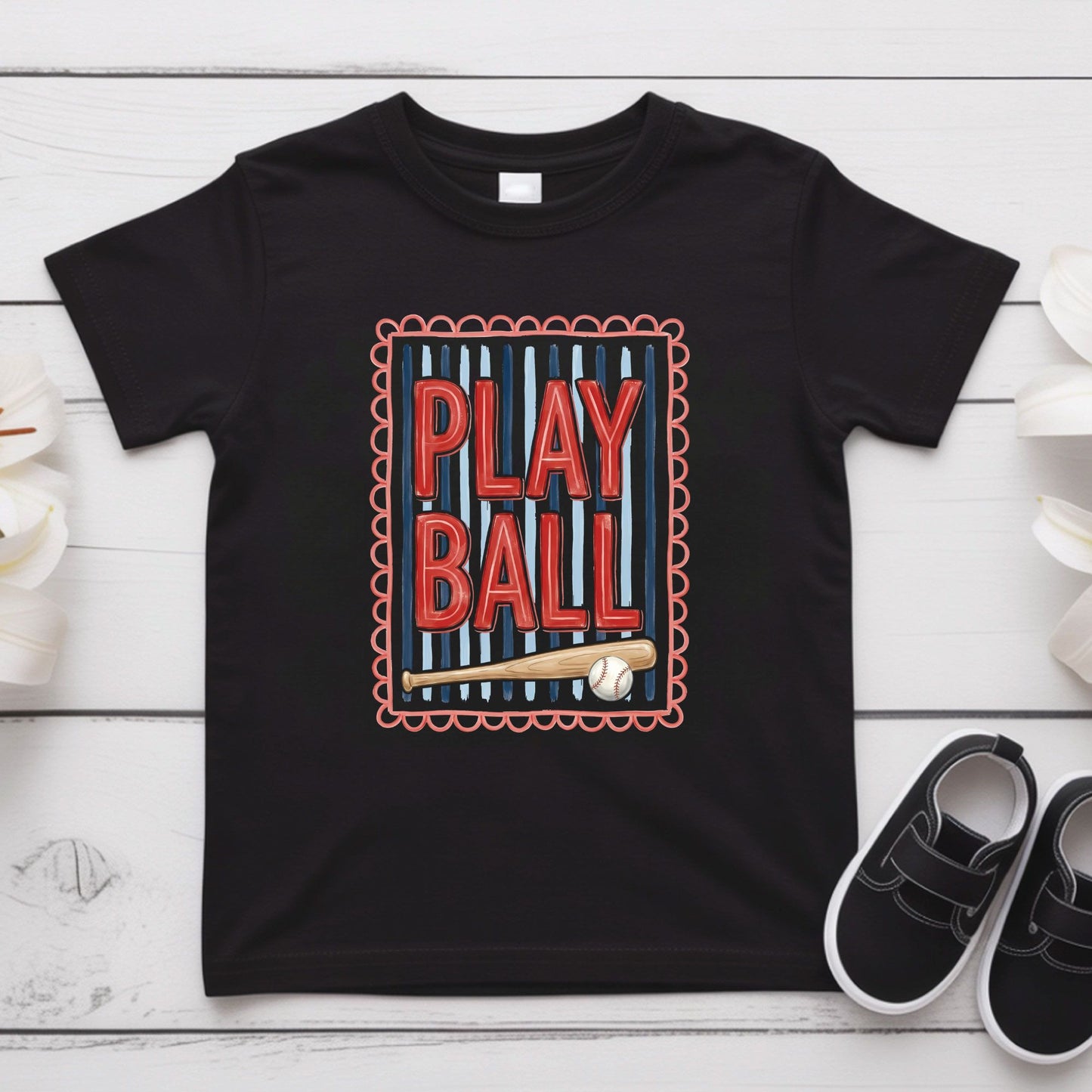Play Ball Shirt Red Blue Stripes Scalloped Border Sweatshirt