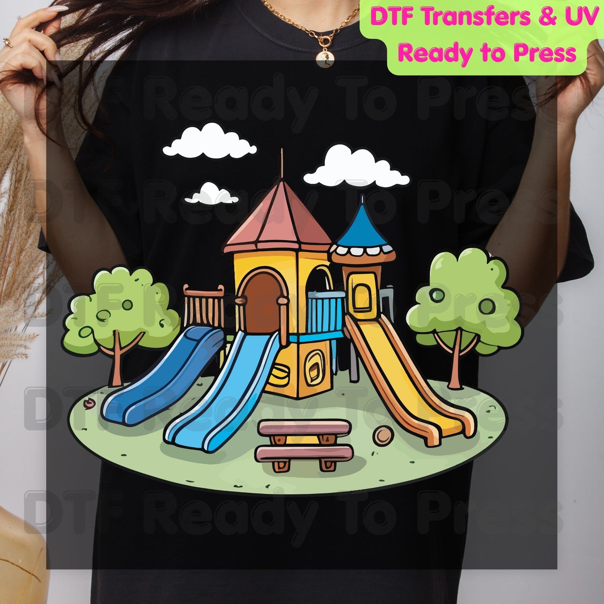 Playground Park Adventure DTF Transfer Ready to Press Colorful School Slide Children Outdoor Heat Transfer for Shirts UV Sticker Prints