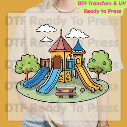 Playground Park Adventure DTF Transfer Ready to Press Colorful School Slide Children Outdoor Heat Transfer for Shirts UV Sticker Prints