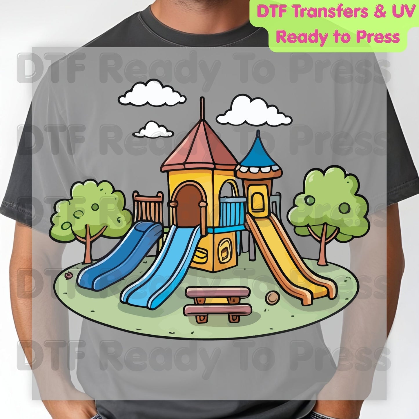 Playground Park Adventure DTF Transfer Ready to Press Colorful School Slide Children Outdoor Heat Transfer for Shirts UV Sticker Prints