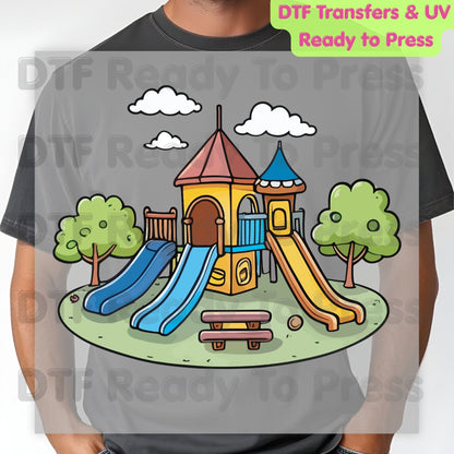 Playground Park Adventure DTF Transfer Ready to Press Colorful School Slide Children Outdoor Heat Transfer for Shirts UV Sticker Prints