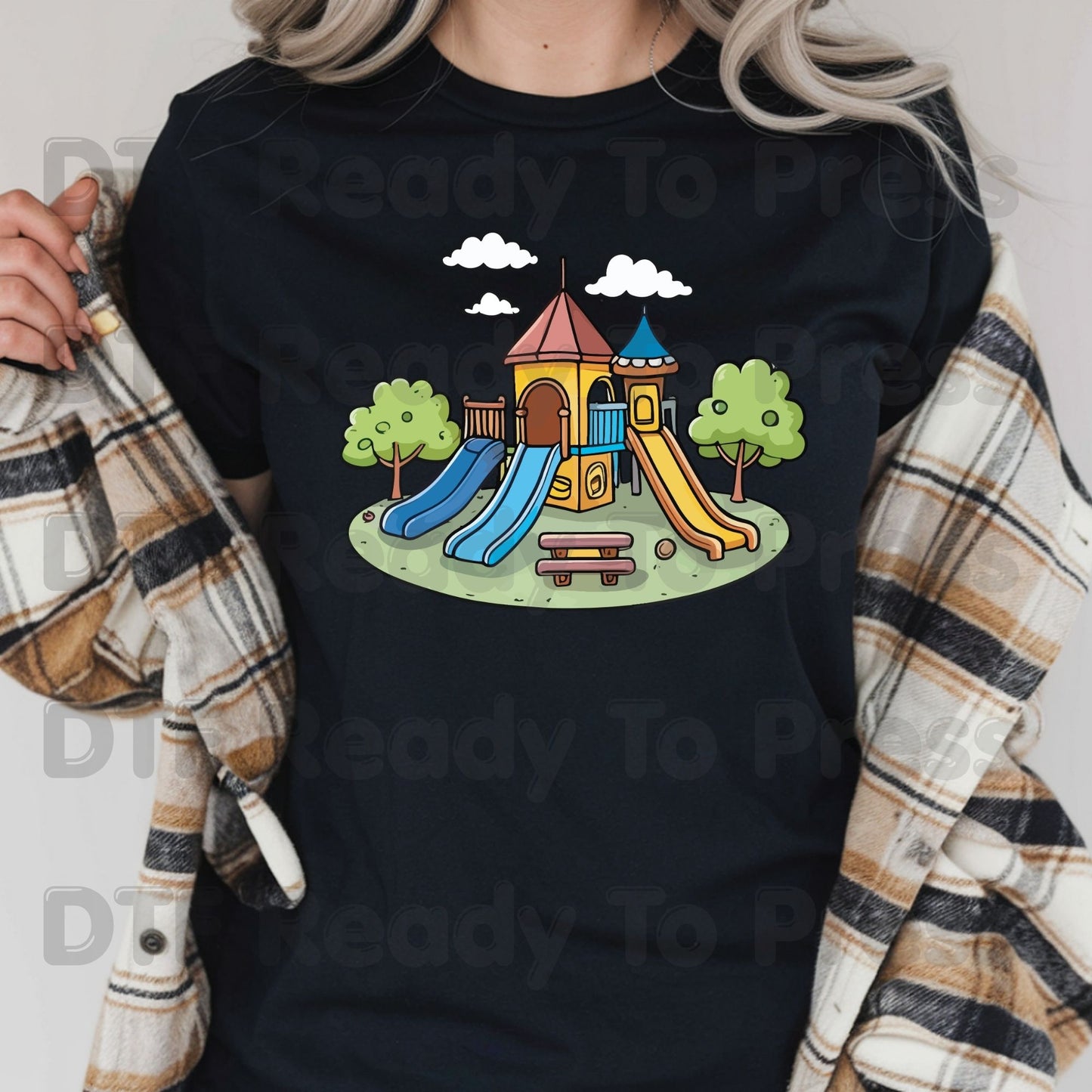 Playground Park Adventure DTF Transfer Ready to Press Colorful School Slide Children Outdoor Heat Transfer for Shirts UV Sticker Prints
