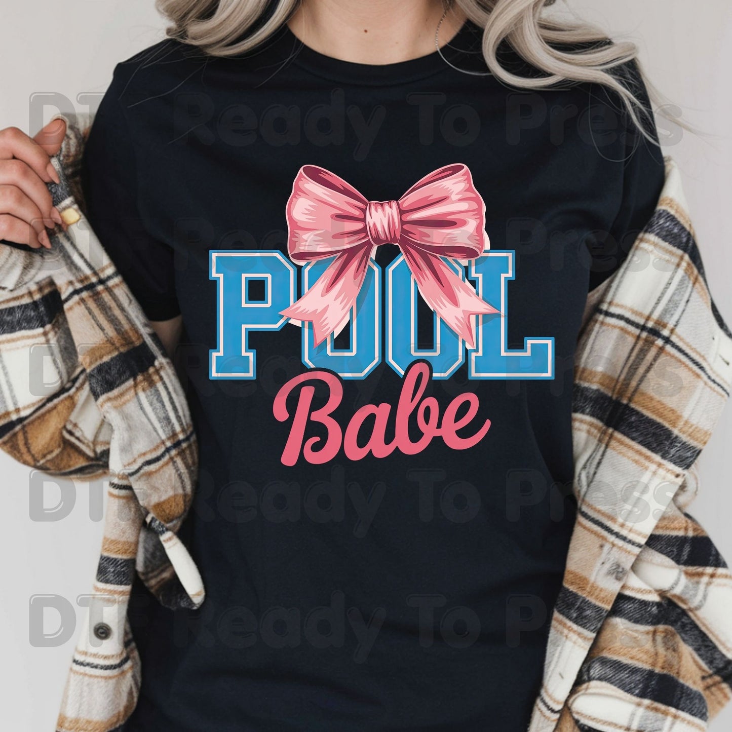 Pool Babe Pink Coquette Bow DTF Transfer Ready to Press Summer Beach Vacation Heat Transfer for Shirts Pool Party UV Sticker Prints