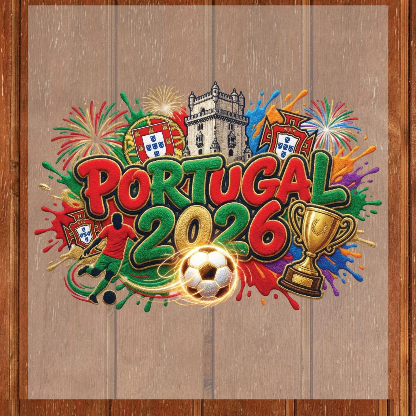 Portugal World Cup 2026 DTF Transfer Ready to Press Belem Tower Fireworks Soccer Heat Transfer For Shirts Football Supporter UV Sticker Prints