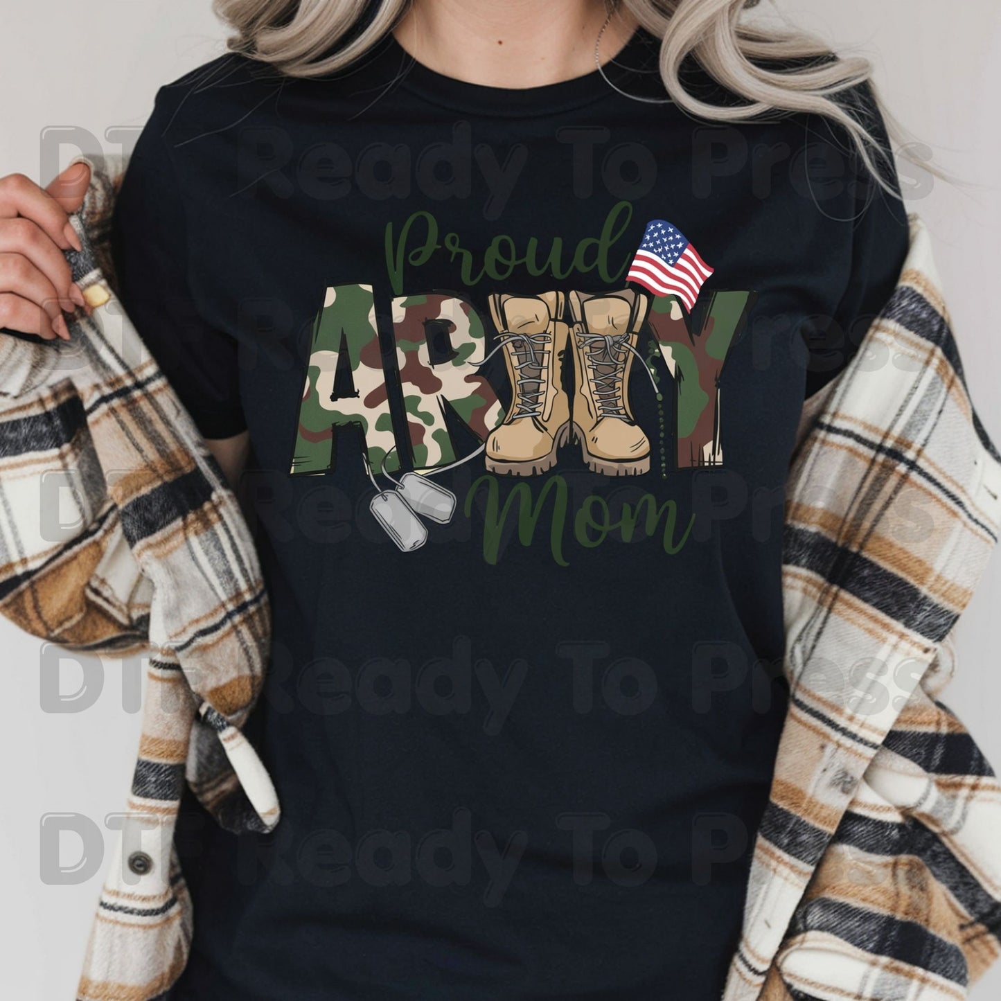 Proud Army Mom DTF Transfer Ready to Press Military Boots Camo Heart American Flag Heat Transfer For Shirts Veteran Day UV Sticker Prints