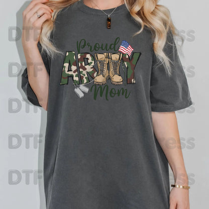 Proud Army Mom DTF Transfer Ready to Press Military Boots Camo Heart American Flag Heat Transfer For Shirts Veteran Day UV Sticker Prints