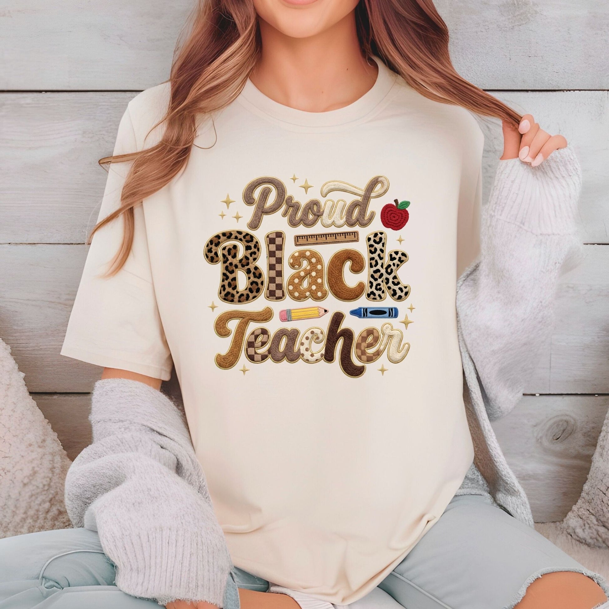Proud Black Teacher DTF Transfer Ready To Press  Faux Yarn Crochet Heat Transfer For Shirts Juneteenth UV Sticker Prints