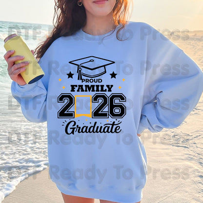 Proud Family Graduate 2026 DTF Transfer Ready to Press Class of 2026 Senior Graduation Cap Heat Transfer for Shirts UV Sticker Prints